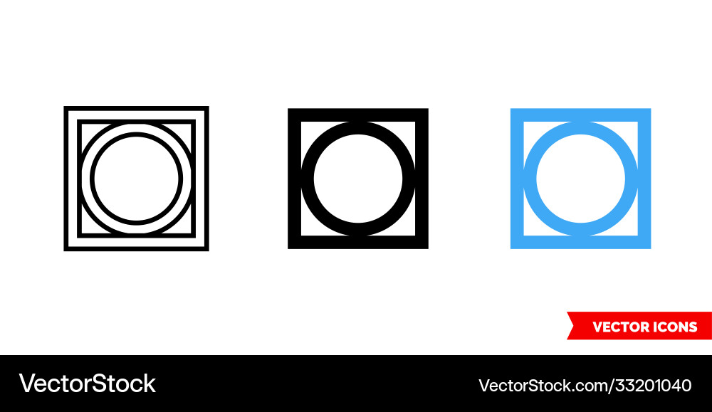 Circle inside square symbols icon 3 types color Circle inside square symbols icon 3 types color vector image