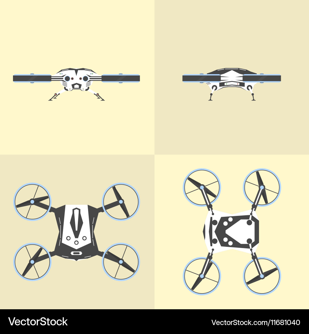 Different views of drone on isolated background vector image