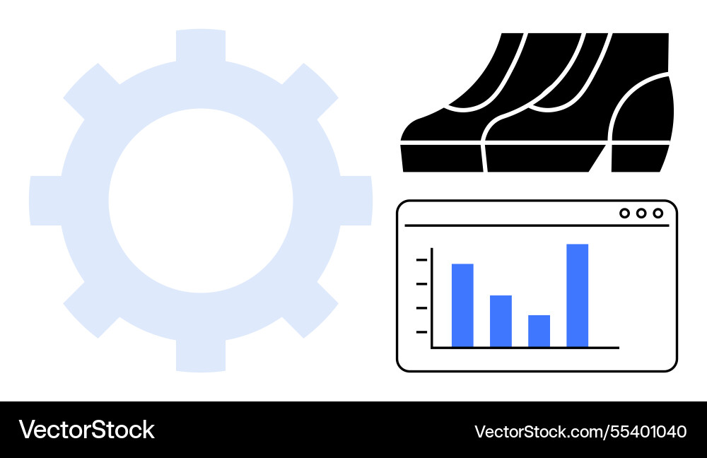 Gear cog with increasing graph and shoes Gear cog with increasing graph and shoes vector image