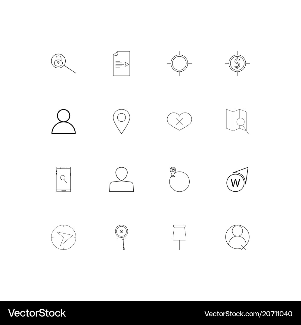 Maps and navigation simple linear icons set vector image