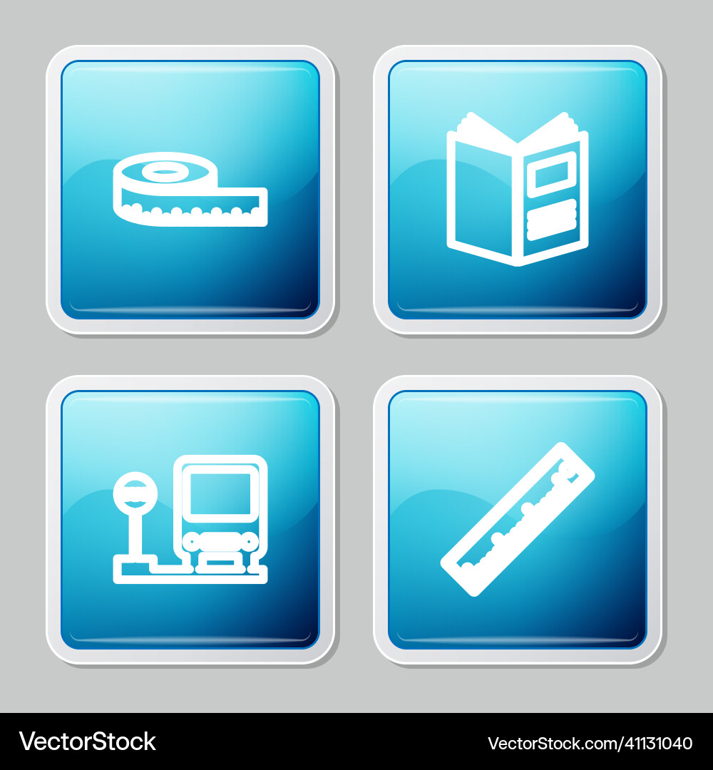 Set line tape measure open book bus stop Set line tape measure open book bus stop vector image