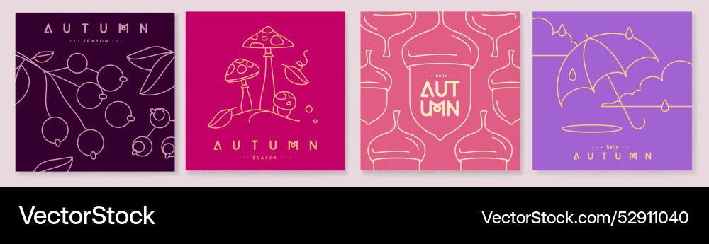 Set of retro line art autumn covers or cards Set of retro line art autumn covers or cards vector image
