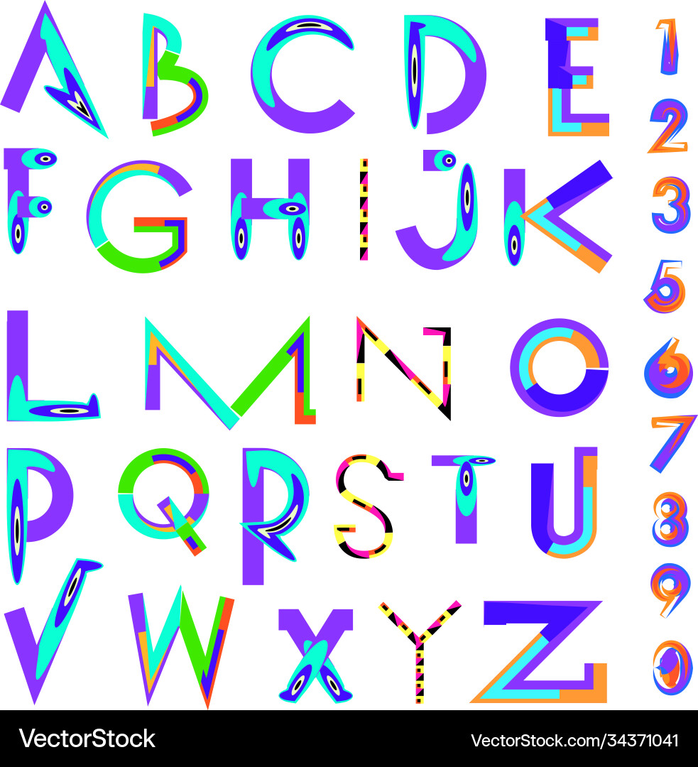 Abstract colorful font and alphabet vector image