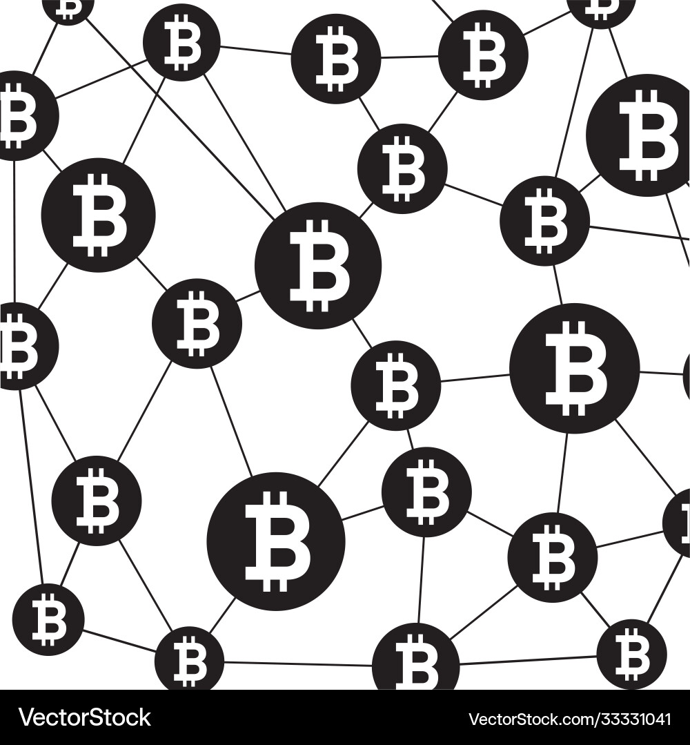 Blockchain structure and bitcoin icon outline vector image