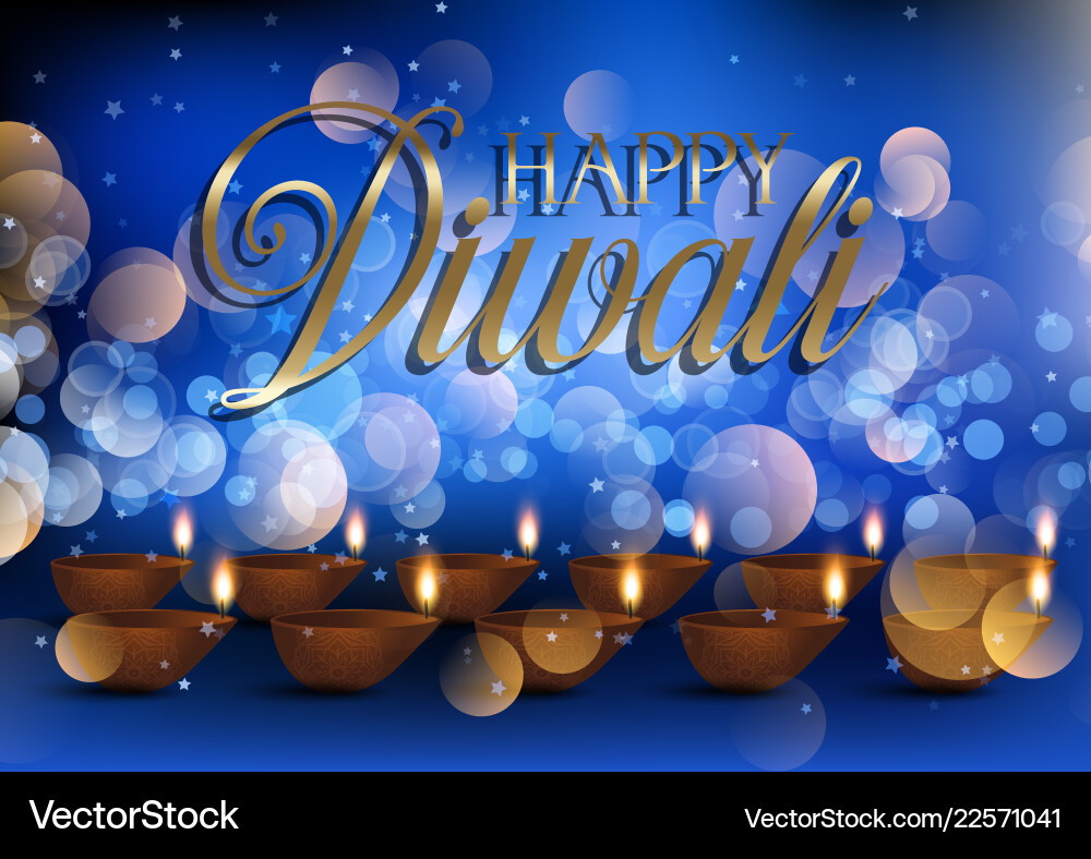 Diwali lamp background with bokeh lights Vector Image