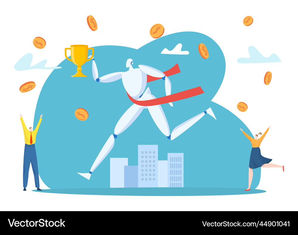 Future technology robot android fun hold business Future technology robot android fun hold business vector image