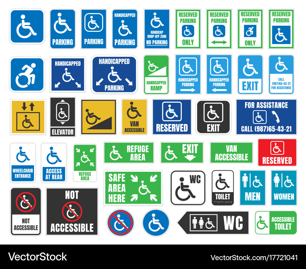 Handicap labels and signs disabled people icons Vector Image