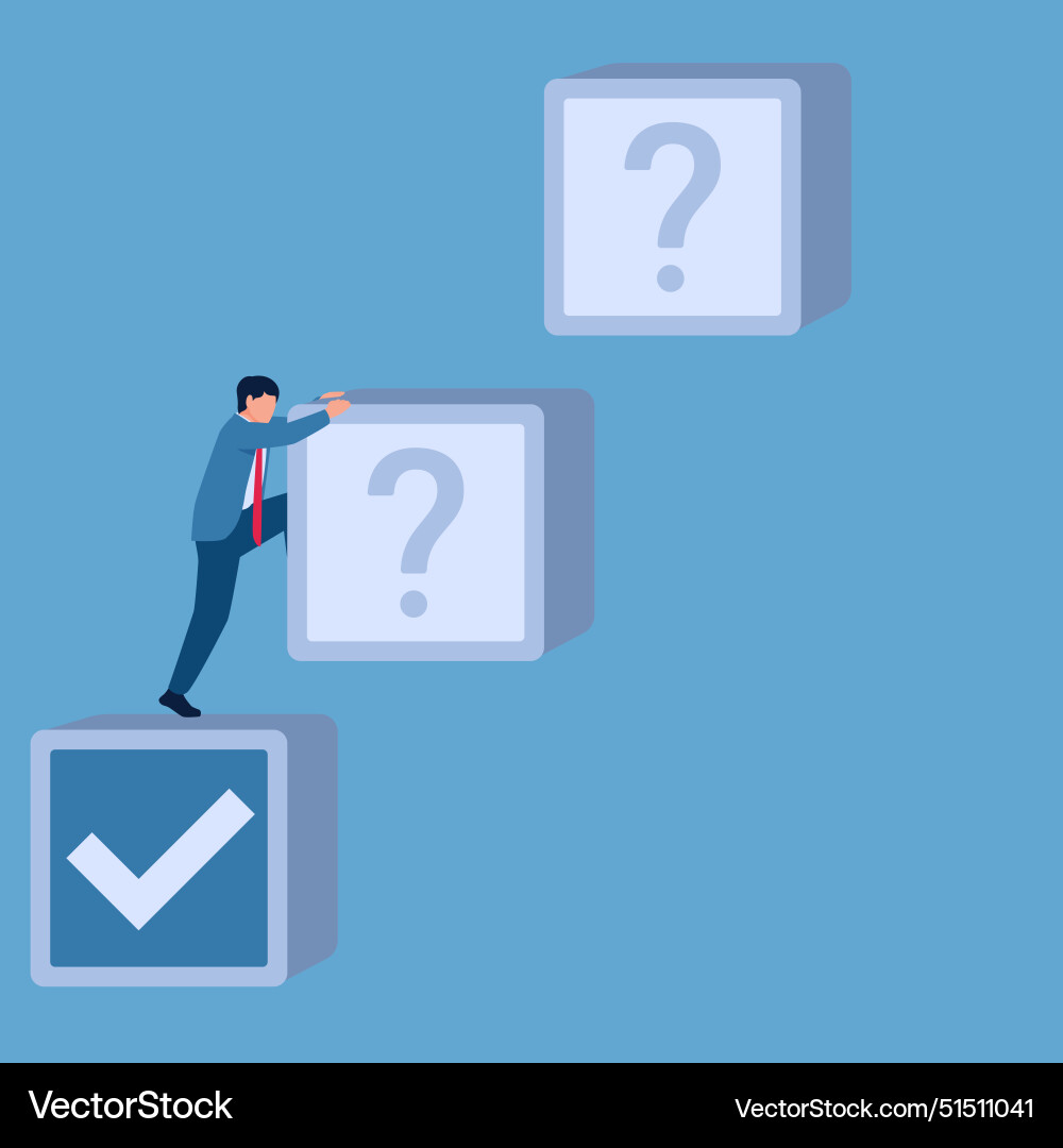 Man climbing on box with question mark Man climbing on box with question mark vector image