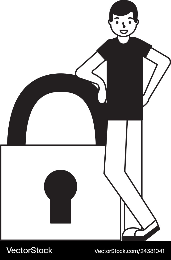 Man with padlock security white background Vector Image