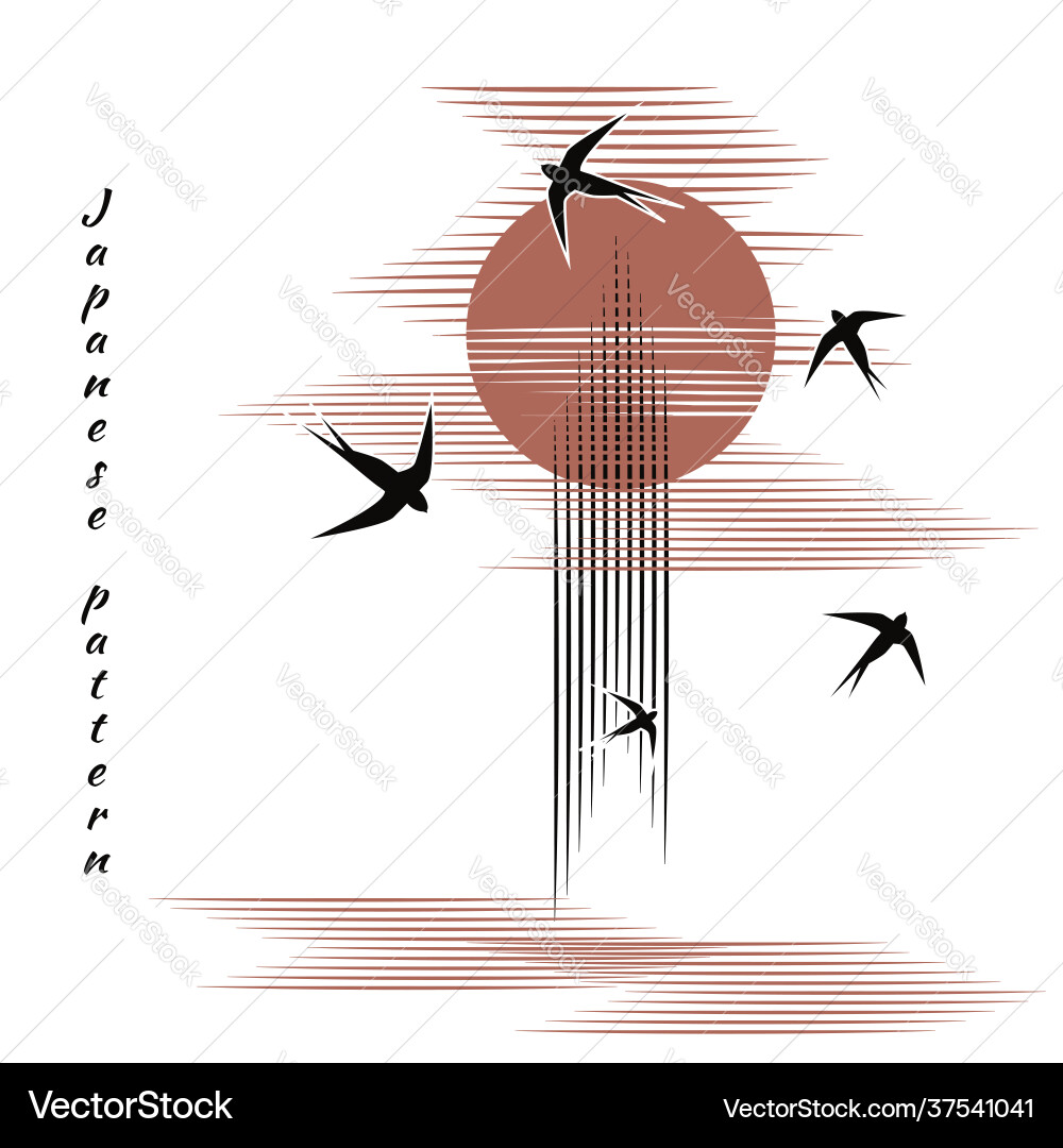 Minimalistic pattern in japanese style flock Vector Image