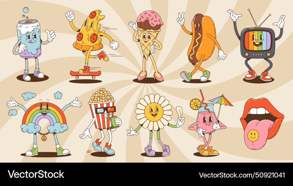 Retro Groovy Character Set vector image