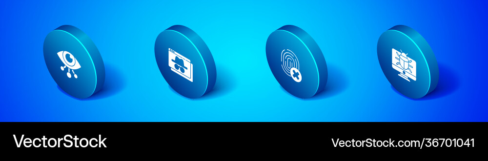 Set isometric eye scan cancelled fingerprint Set isometric eye scan cancelled fingerprint vector image