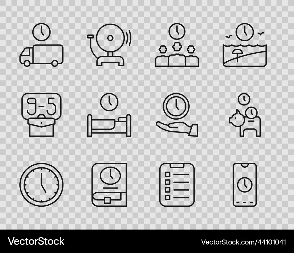 Set line clock alarm app mobile time Set line clock alarm app mobile time vector image