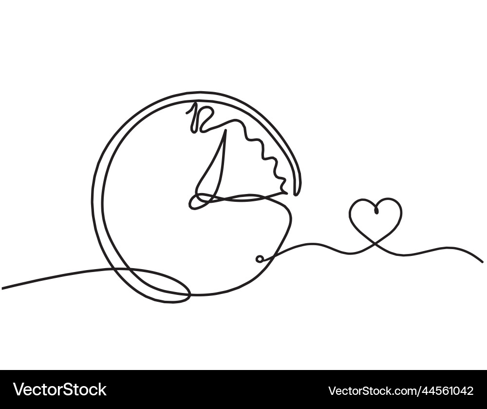 Abstract clock with heart as line drawing vector image