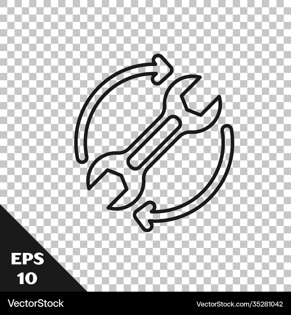 Black line wrench spanner and arrows as workflow Black line wrench spanner and arrows as workflow Vector Image
