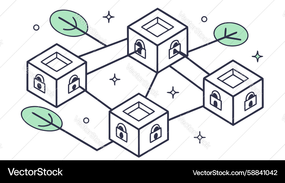 Blockchain network with connected blocks Vector Image