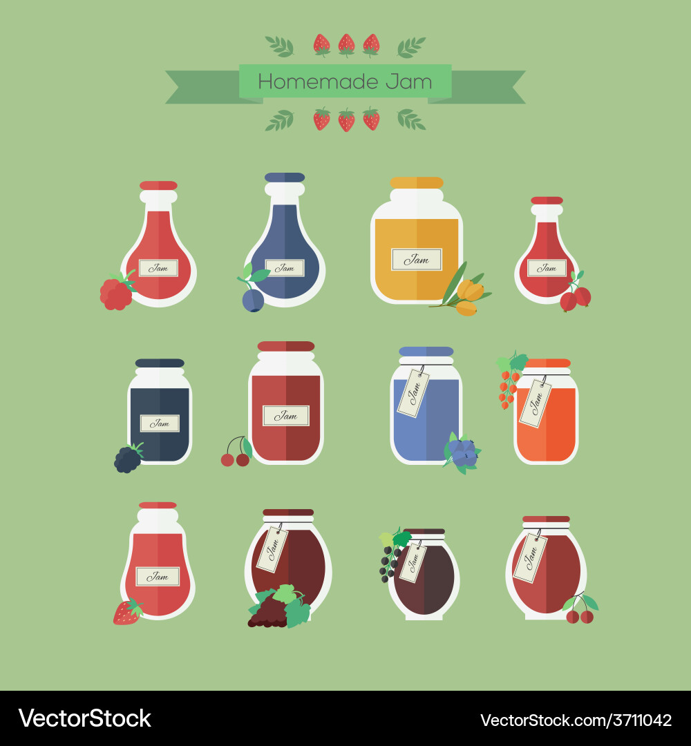 Collection of jars with jam objects vector image