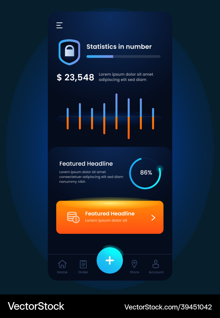 Dark blue mobile user interface layout of data Vector Image