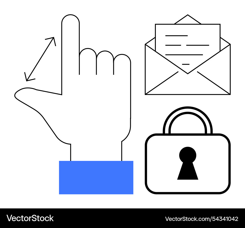Hand gesture for control with envelope and lock Hand gesture for control with envelope and lock vector image