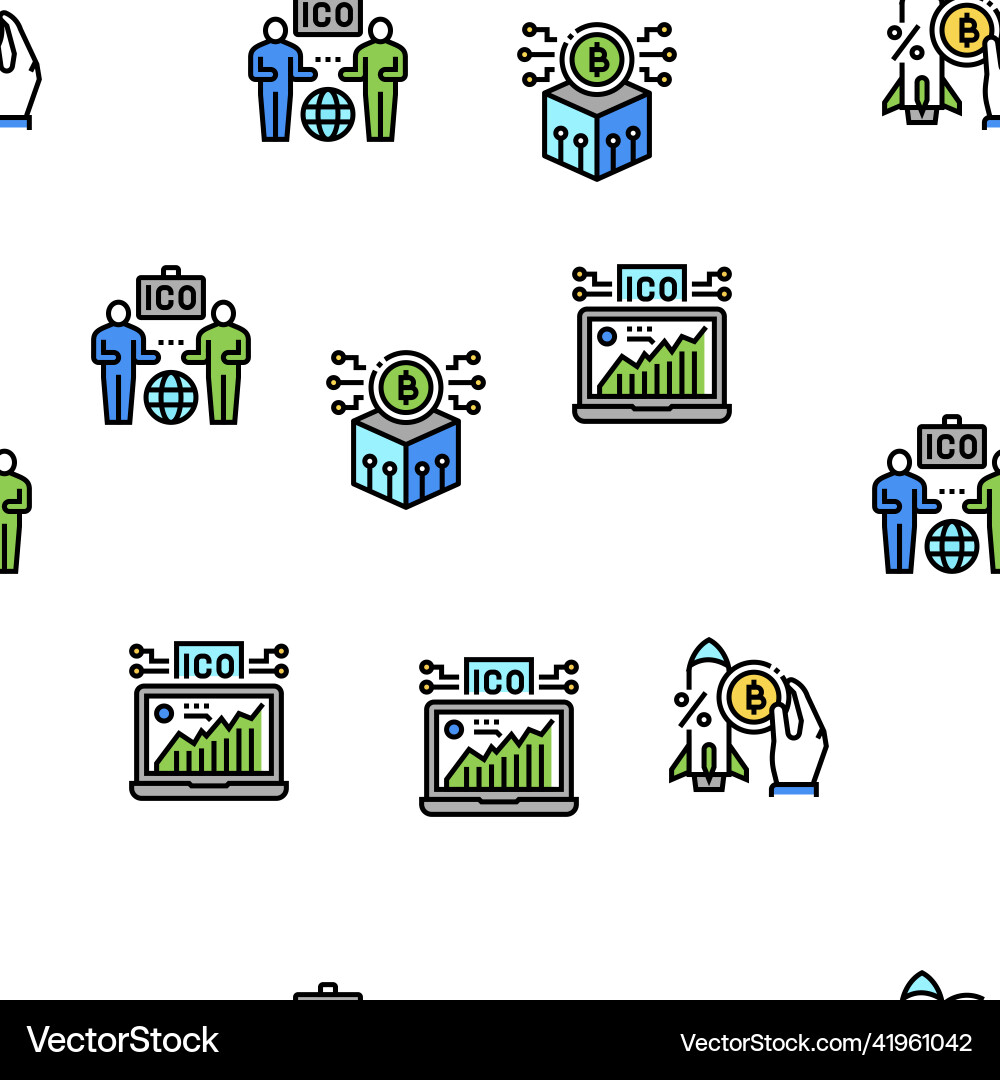 Ico initial coin offer seamless pattern Ico initial coin offer seamless pattern Vector Image