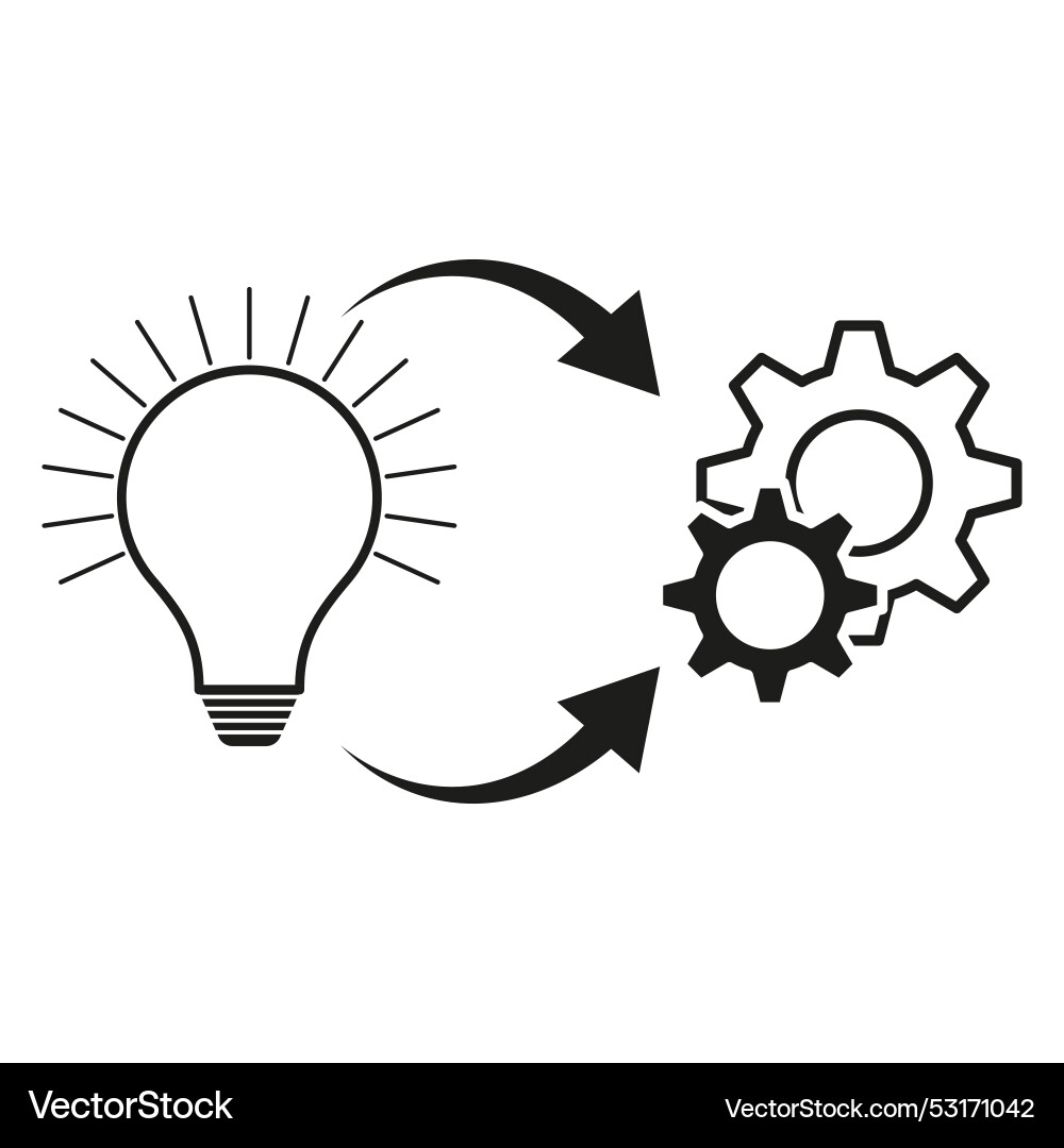 Idea to implementation light bulb and gears Idea to implementation light bulb and gears vector image