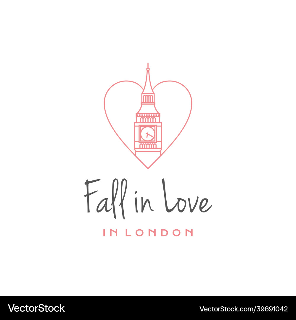 Line art big ben with love logo design template Line art big ben with love logo design template vector image
