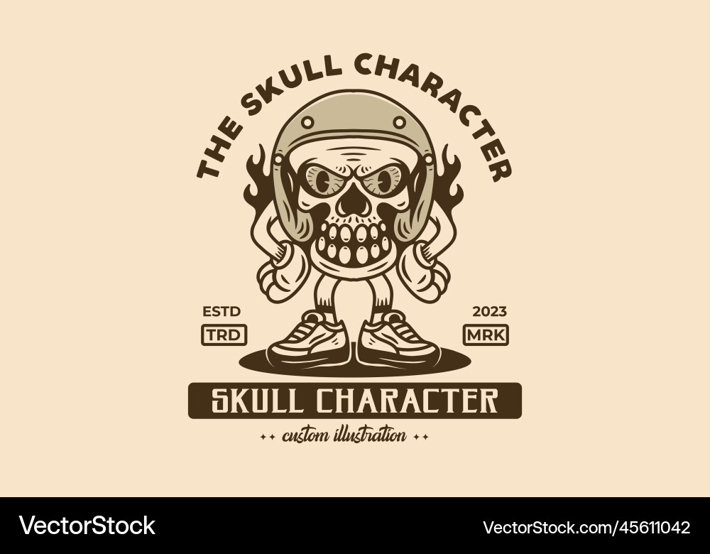 Standing skull wearing helmet character Standing skull wearing helmet character vector image