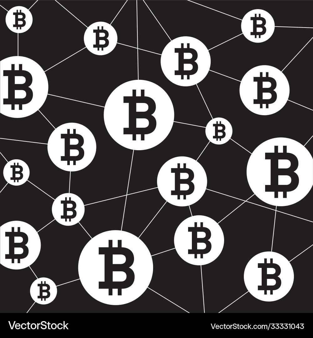 Blockchain structure and bitcoin icon outline vector image