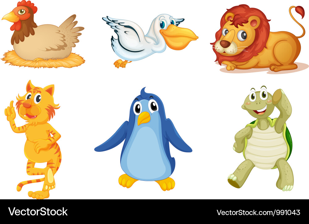 Cartoon Animal Set - Diverse Wildlife Vector Image