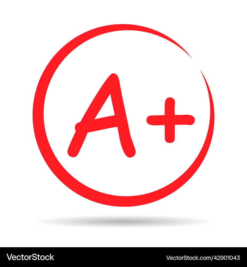 Grade result a plus with shadow hand drawn icon Grade result a plus with shadow hand drawn icon Vector Image