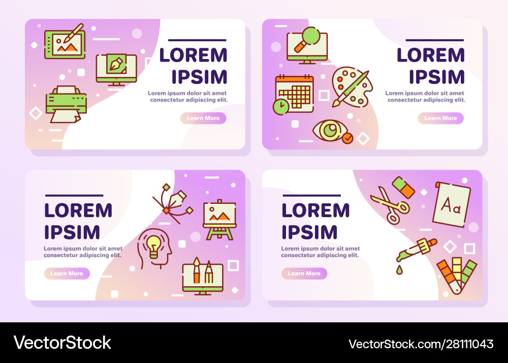 Graphic design studio color linear icons set Graphic design studio color linear icons set vector image