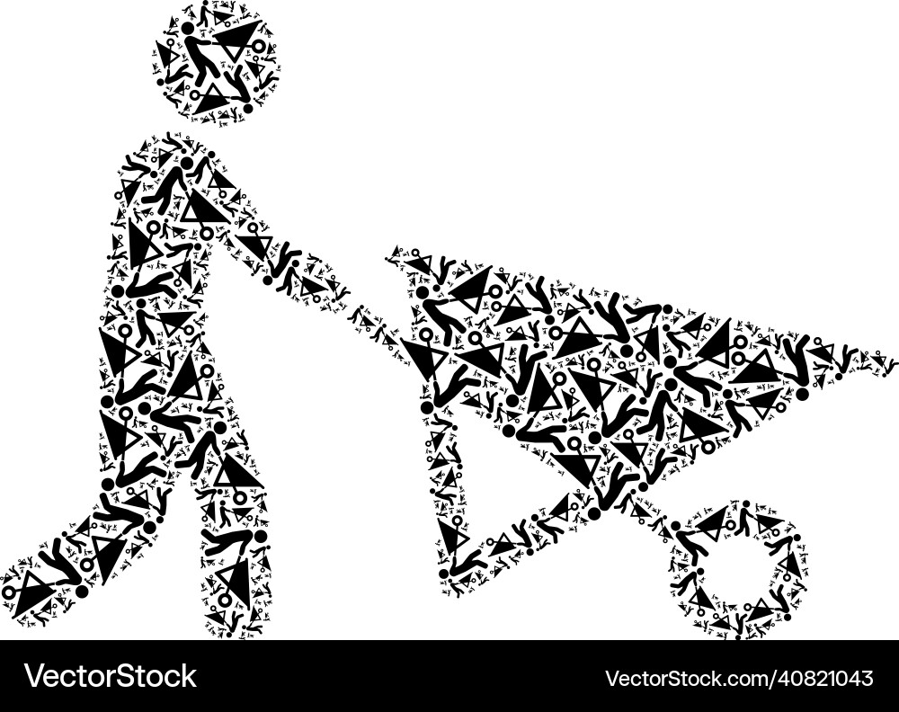 Man with wheelbarrow recursive icon collage Man with wheelbarrow recursive icon collage vector image
