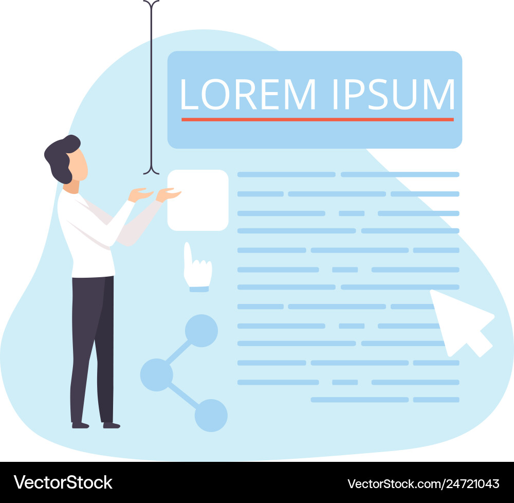 Man working on landing page digital content Man working on landing page digital content vector image