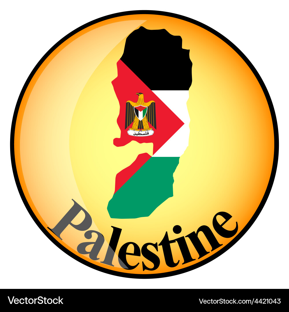 Orange button with the image maps of palestine Vector Image
