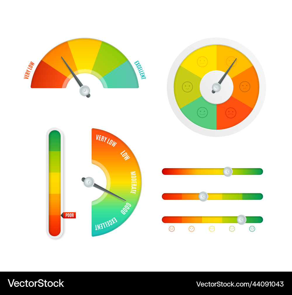 Realistic detailed 3d different color rating level Realistic detailed 3d different color rating level vector image