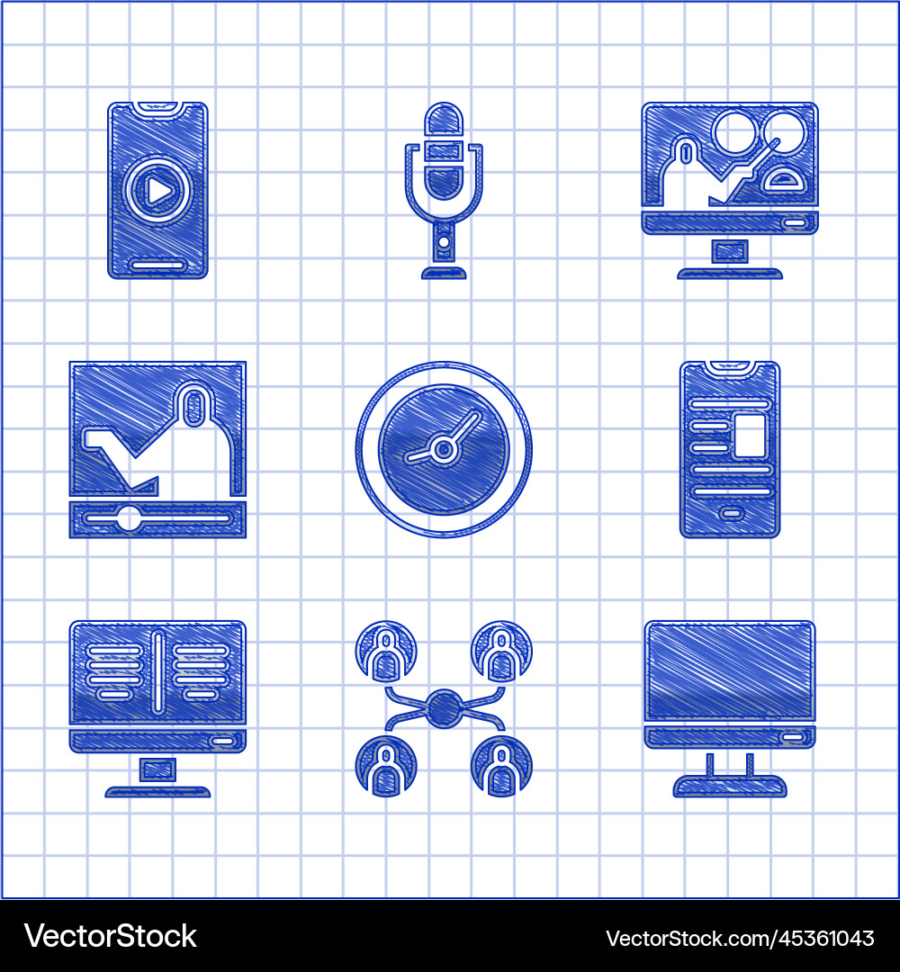 Set clock online class computer monitor screen Set clock online class computer monitor screen vector image