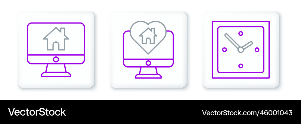 Set line clock computer monitor with smart home Vector Image