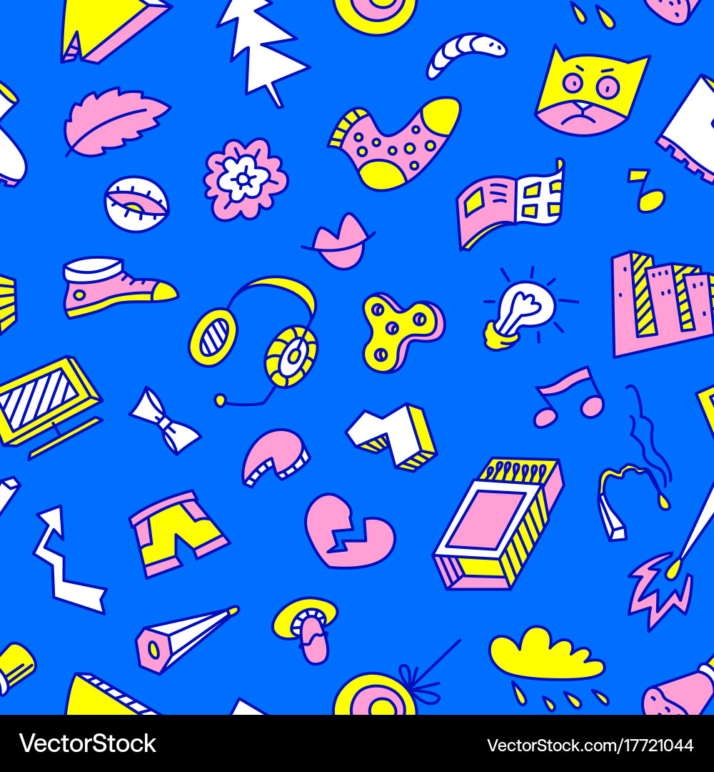 Abstract seamless pattern with many items Vector Image