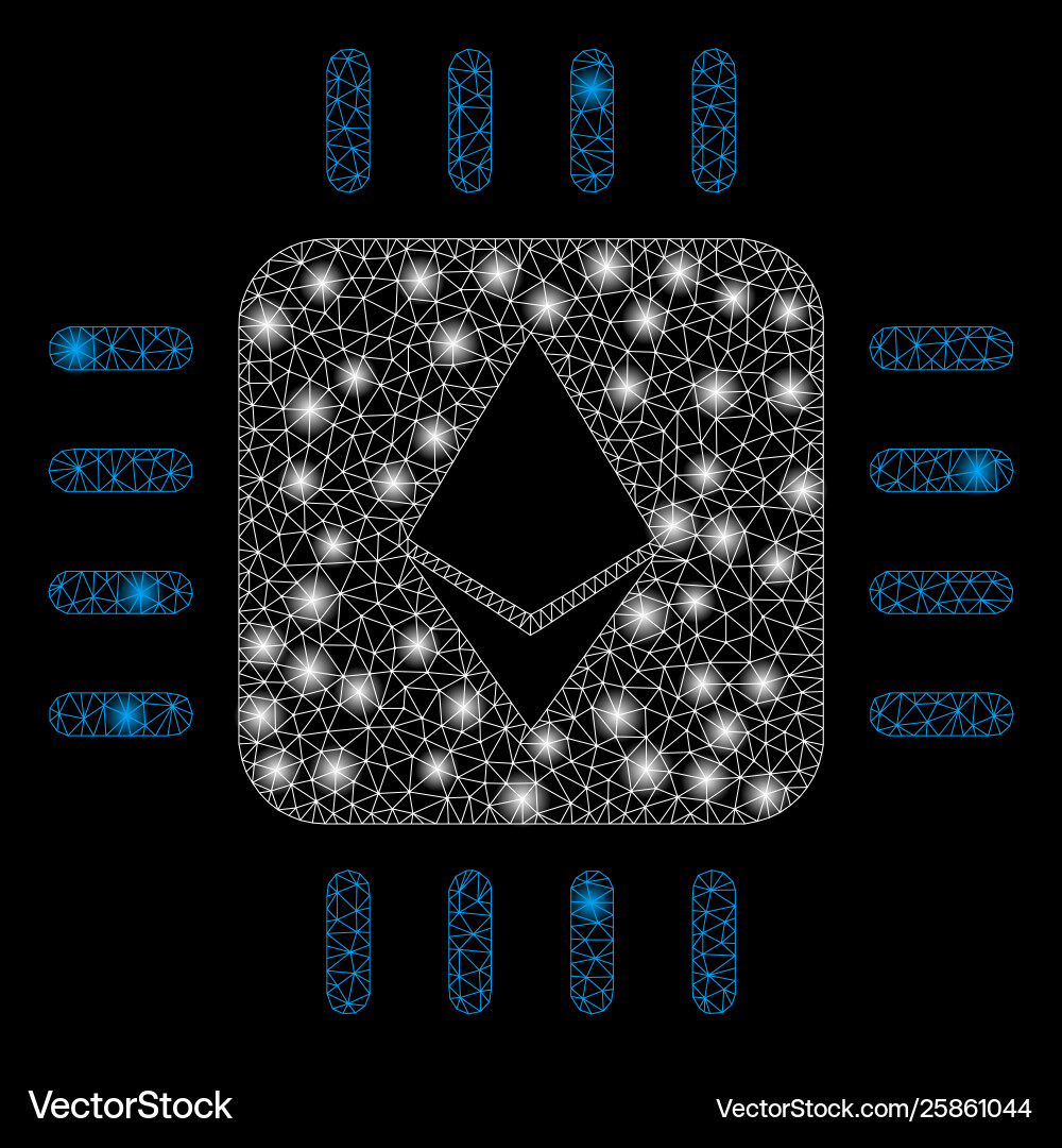 Bright mesh wire frame ethereum processor chip Bright mesh wire frame ethereum processor chip vector image