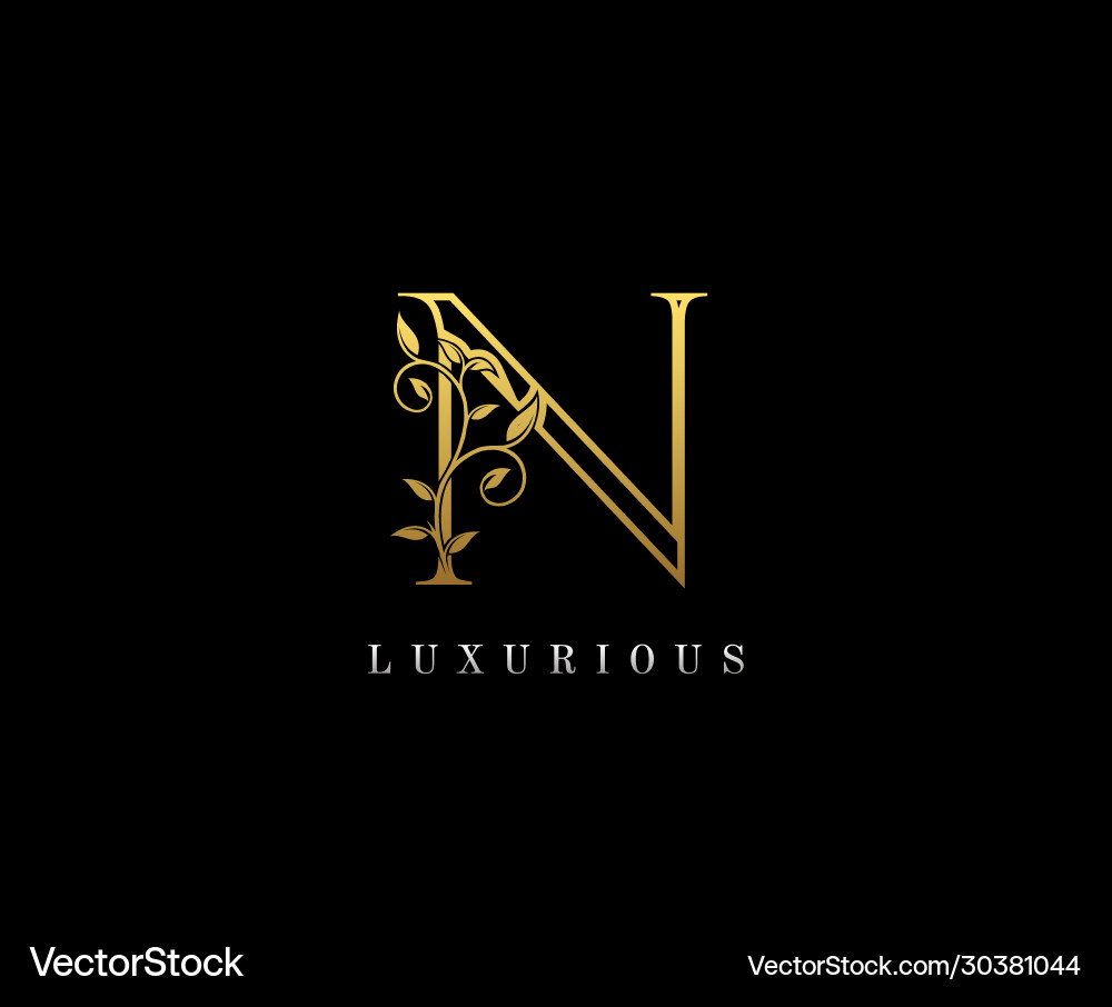 Gold n letter floral hand drawn logo design Gold n letter floral hand drawn logo design vector image