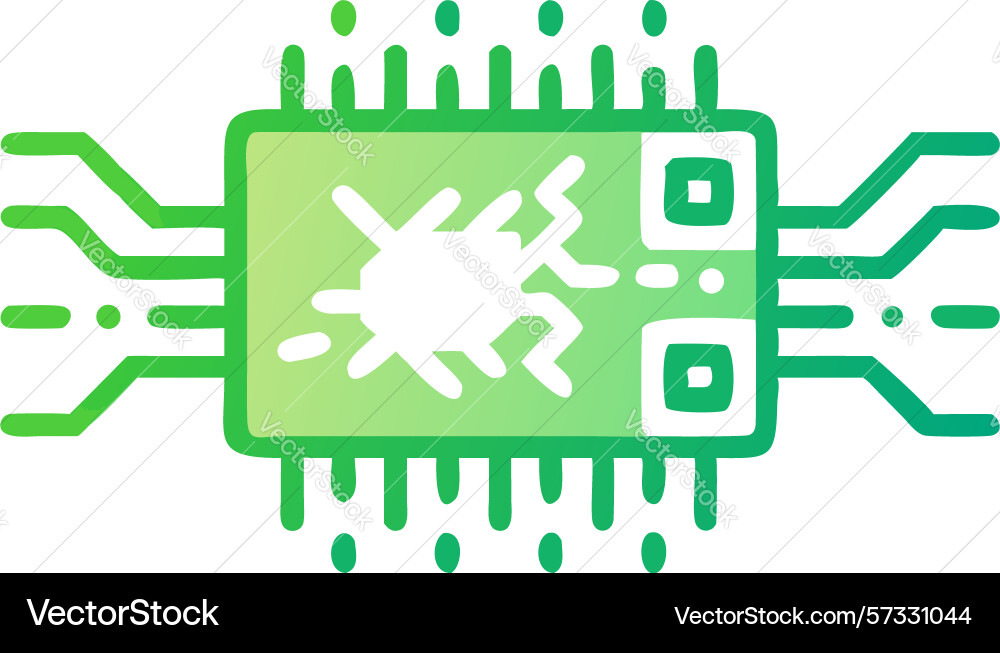 Green microchip processor unit icon design vector image