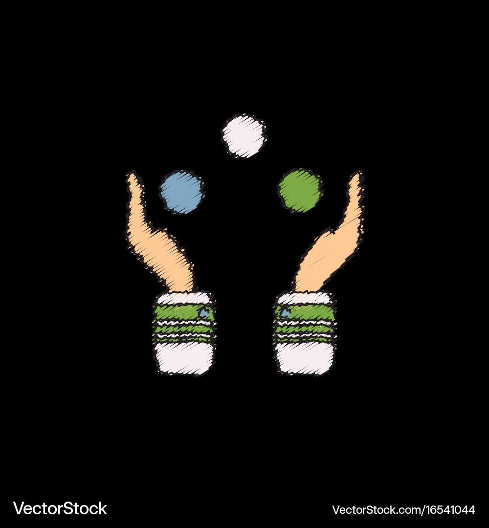 Hands juggling with balls in hatching style vector image