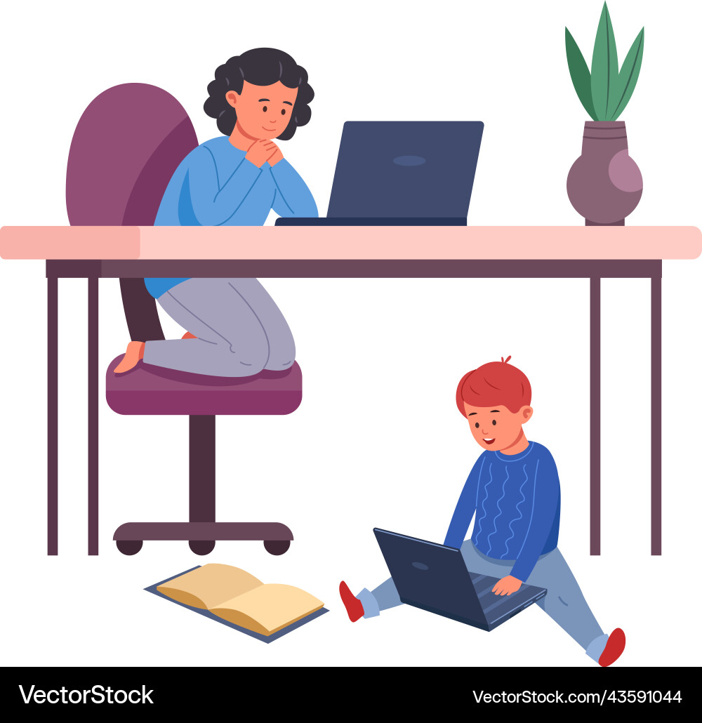 Kids using computers personal child laptops Kids using computers personal child laptops vector image