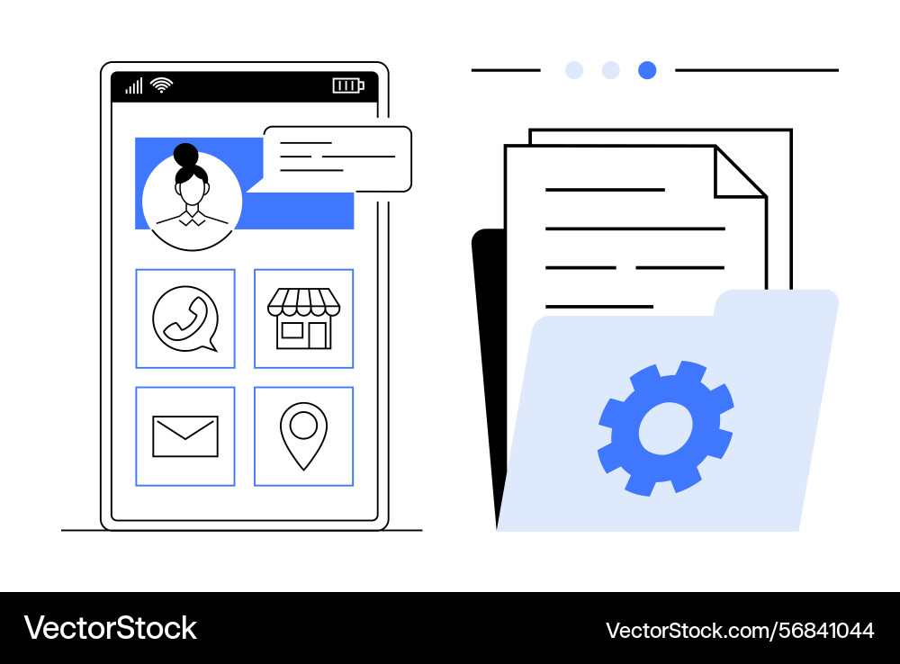 Mobile interface with contact features and file Mobile interface with contact features and file Vector Image