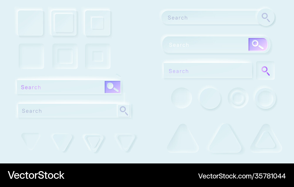 Neumorphic buttons and search bars for ui app vector image