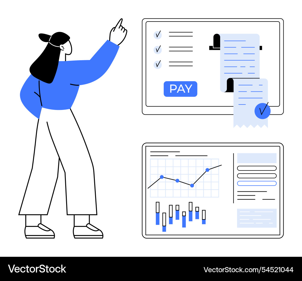 Professional analyzing data on digital screens Professional analyzing data on digital screens vector image