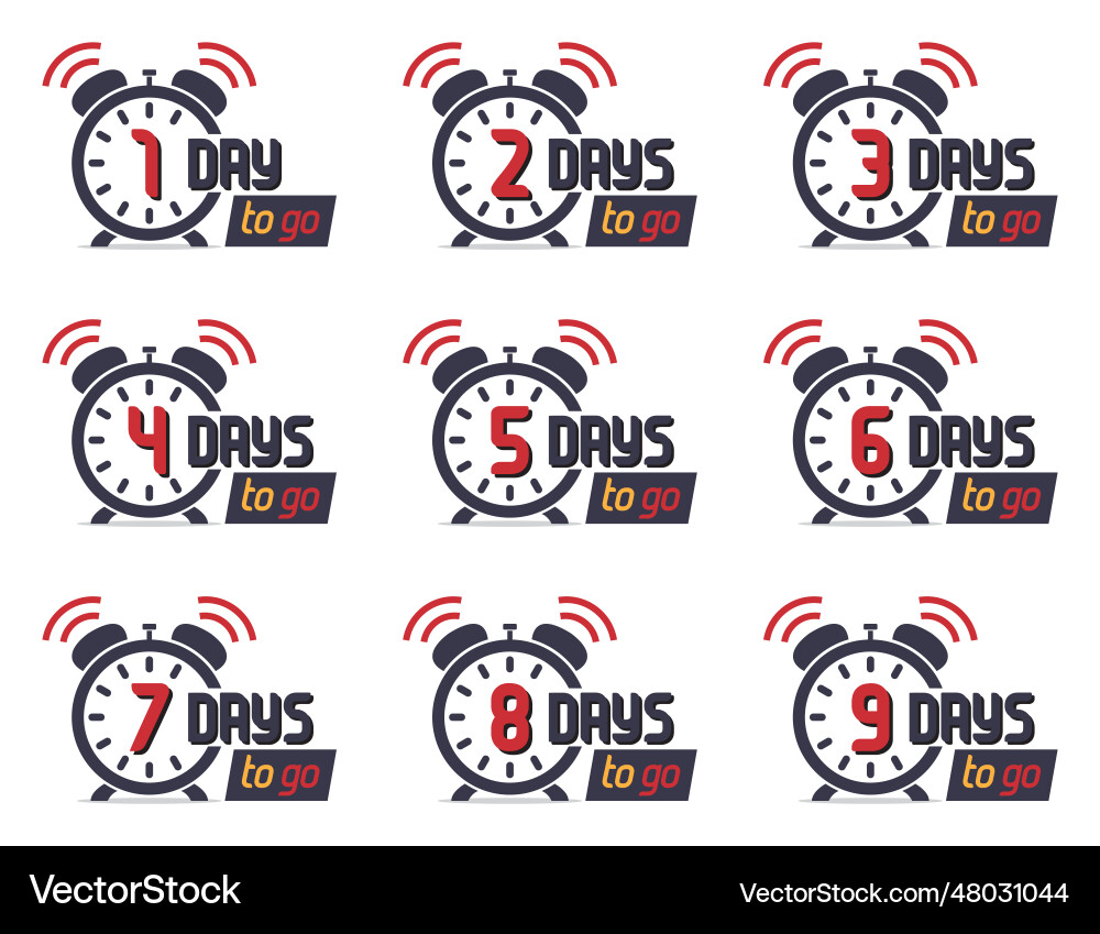 Set of countdown days to go icons with alarm vector image