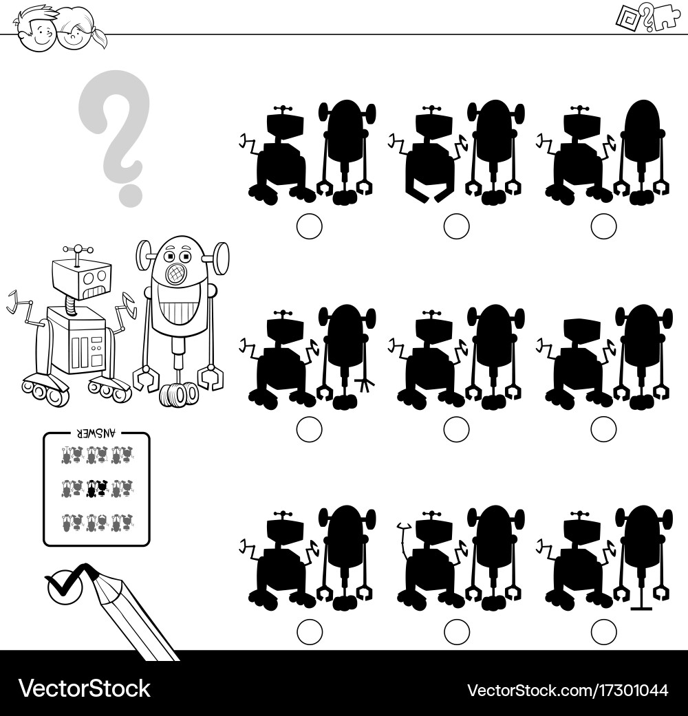 Shadow game with robots coloring book Vector Image