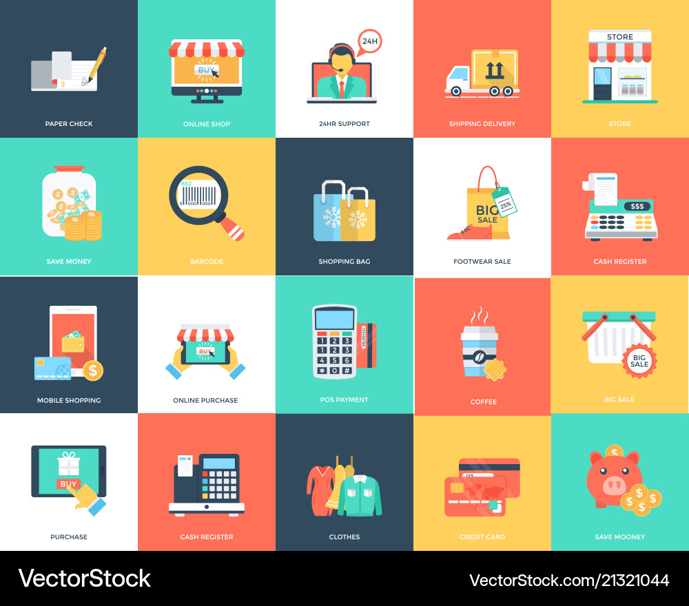 Shopping & Commerce Icon Set Royalty Free Vector Image