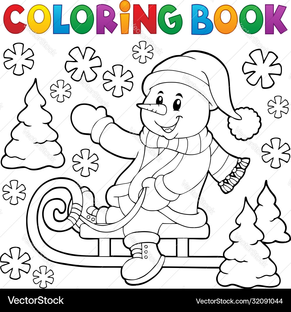 Snowman auf Sledge - Winter Coloring Page Vektorbild
